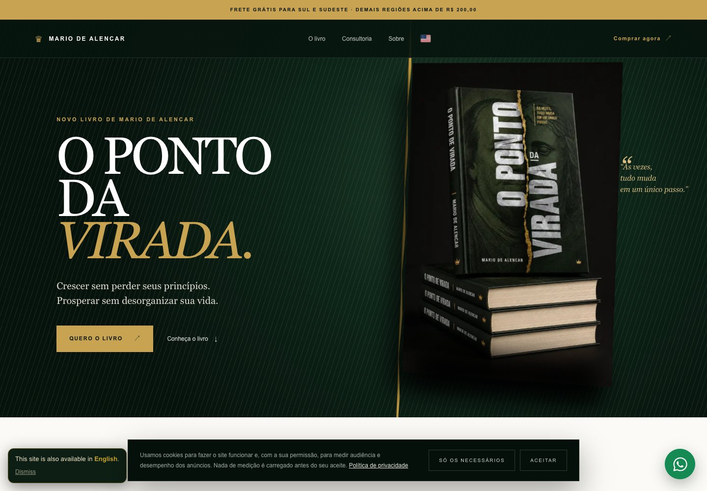 Site de Mário de Alencar e apresentação do livro O Ponto da Virada